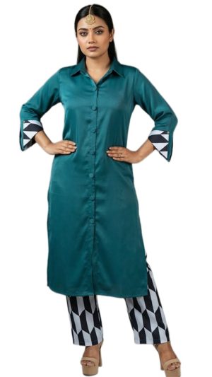 Satin Shirt Dress with Contrast Cuff Detail